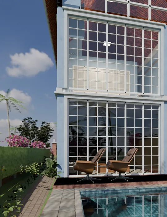 Pool garden and double-height living